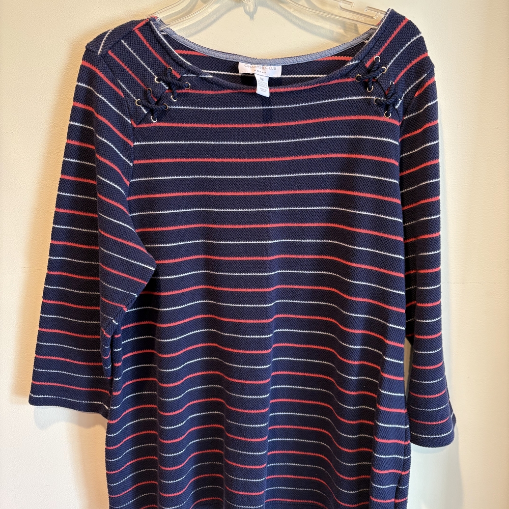 Charter Club Navy and Red Striped Top